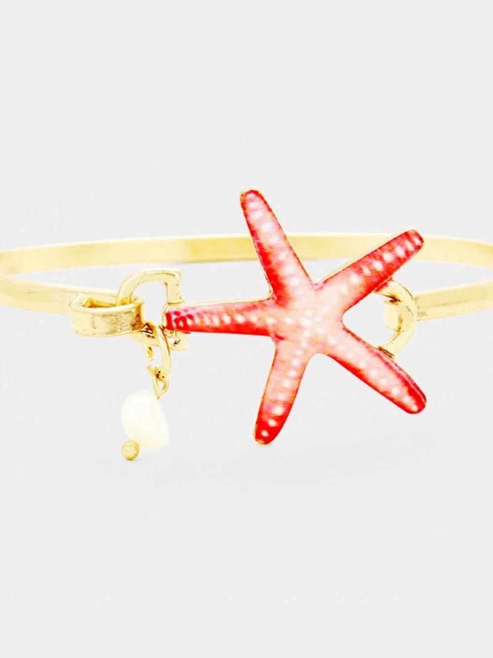 Watercolor Starfish Freshwater Pearl Charm Hook Bangle Bracelet - Beach Gift